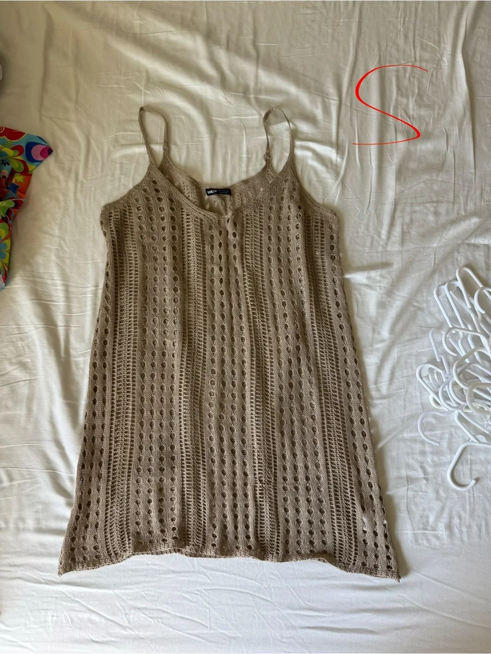 SHEIN Taupe Crochet Cami Swim Coverup